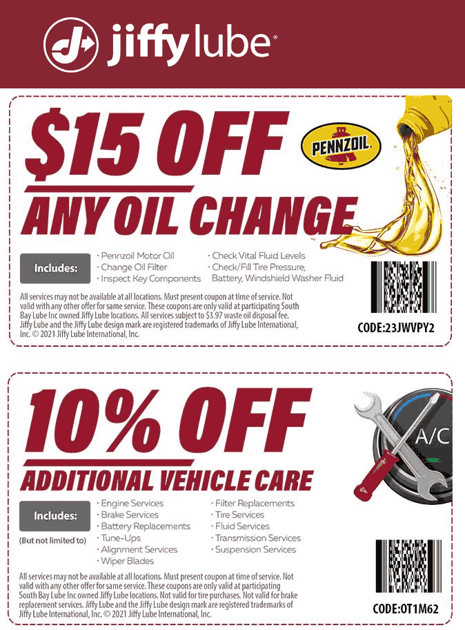  15 Off Any Oil Change At Jiffy Lube jiffylube The Coupons App 