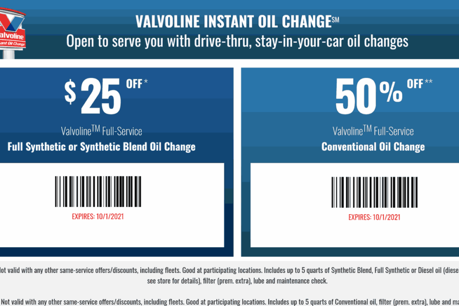 50 Off An Oil Change At Valvoline valvoline The Coupons App