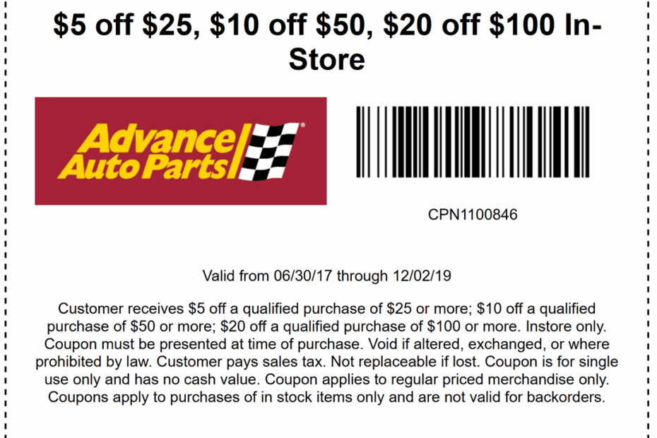 Advance Auto Parts Coupon In Store Printable