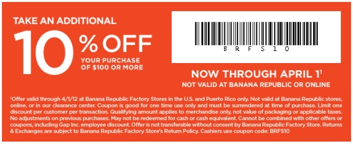 Banana Republic Factory Printable Coupon