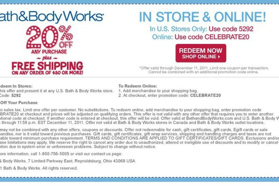 Bath And Body Printable Coupon