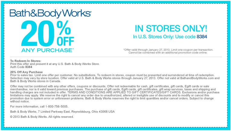 Bath And Body Works Printable Coupons January 2013 Free Printable Coupons
