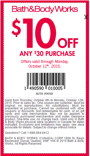 Bath Body Works 10 Off Coupon For 30 Purchase