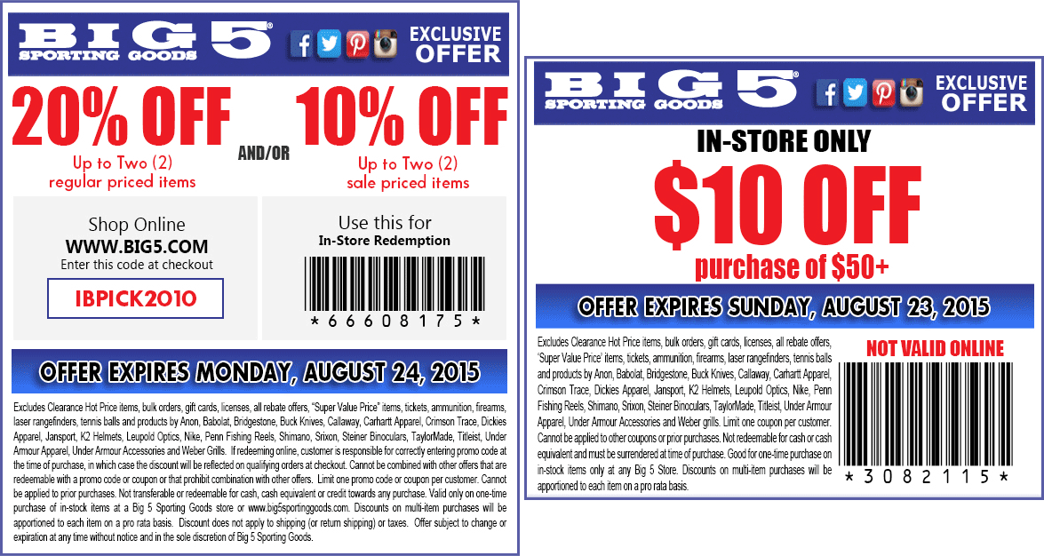 Big 5 Coupon In Store Printable