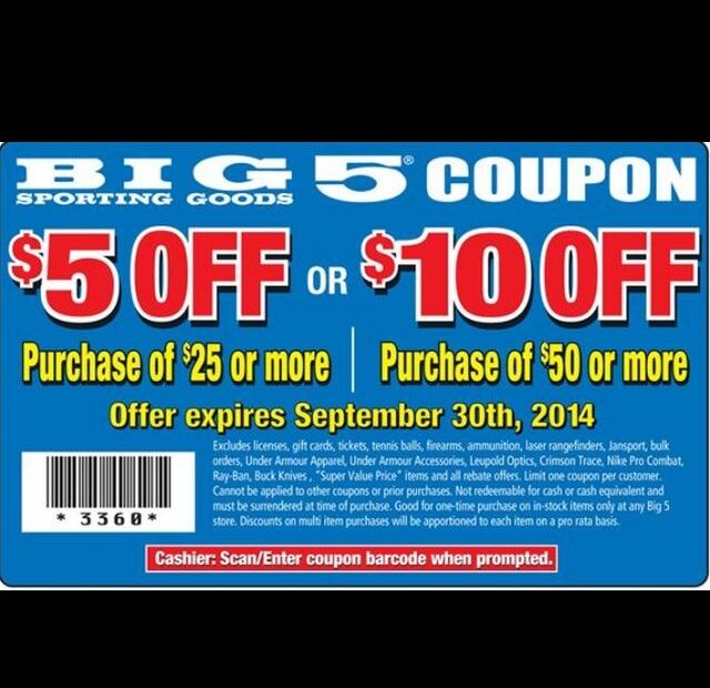 Big 5 Printable Coupon 10 Off 30
