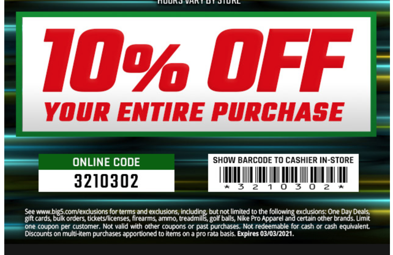 Big 5 Sporting Goods Coupons 10 Off 2021 Promo Codes