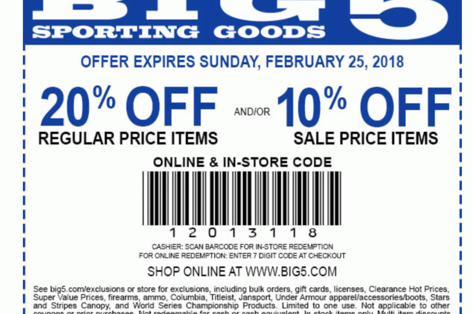 Big 5 Sporting Goods Printable Coupon
