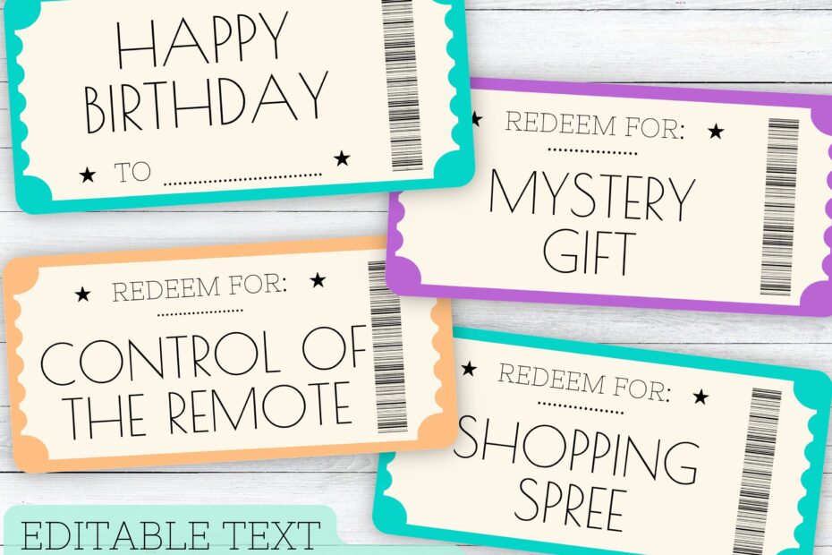 Birthday Coupon Book Editable Birthday Vouchers Printable Ticket