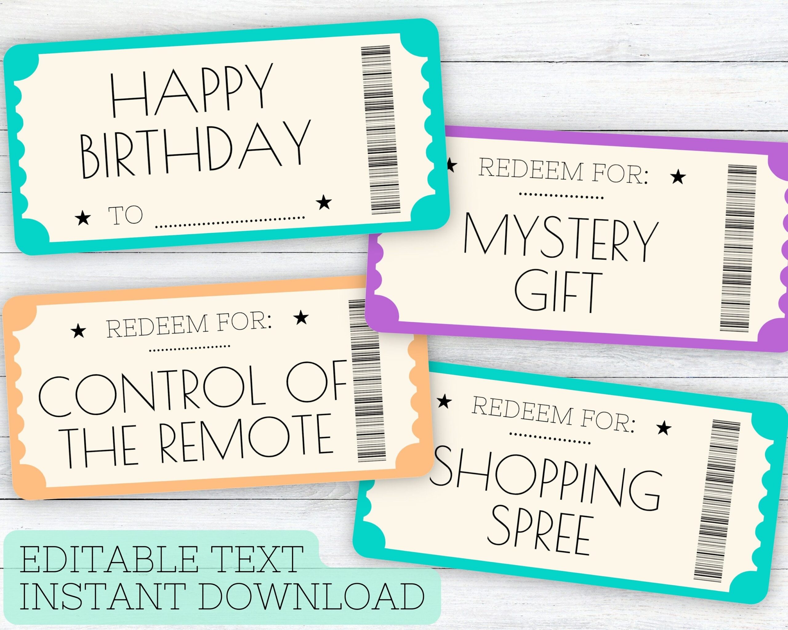 Birthday Coupon Book Editable Birthday Vouchers Printable Ticket 