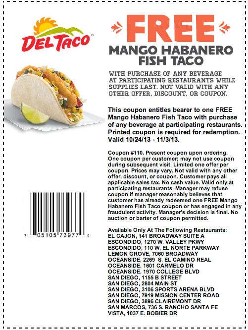 Del Taco Printable Coupons 2022 Printable Calendars AT A GLANCE