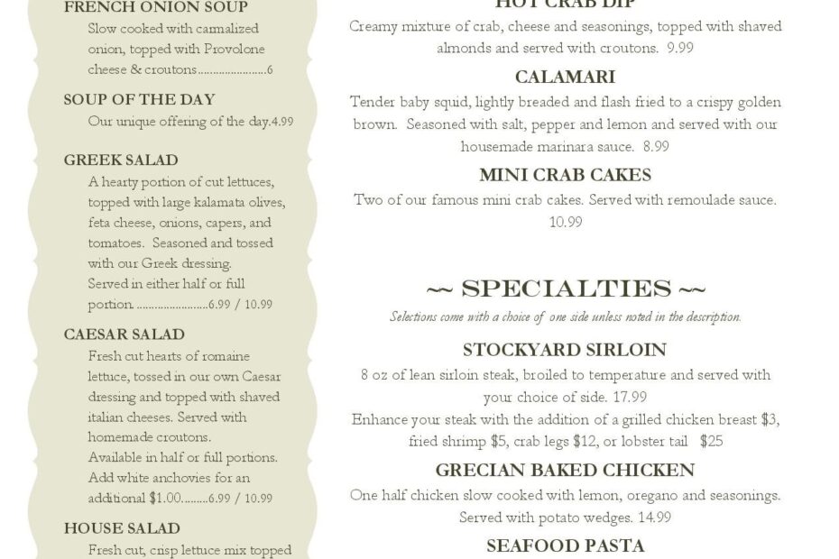 Dinner Menu Black Angus Restaurant And Catering