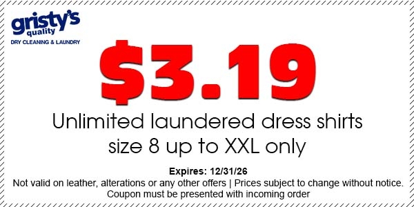 Dry Cleaning Coupons From Gristy 39 s Cleaners