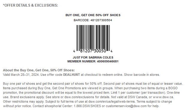 DSW Promo Codes In Store Coupons Worksheets Library