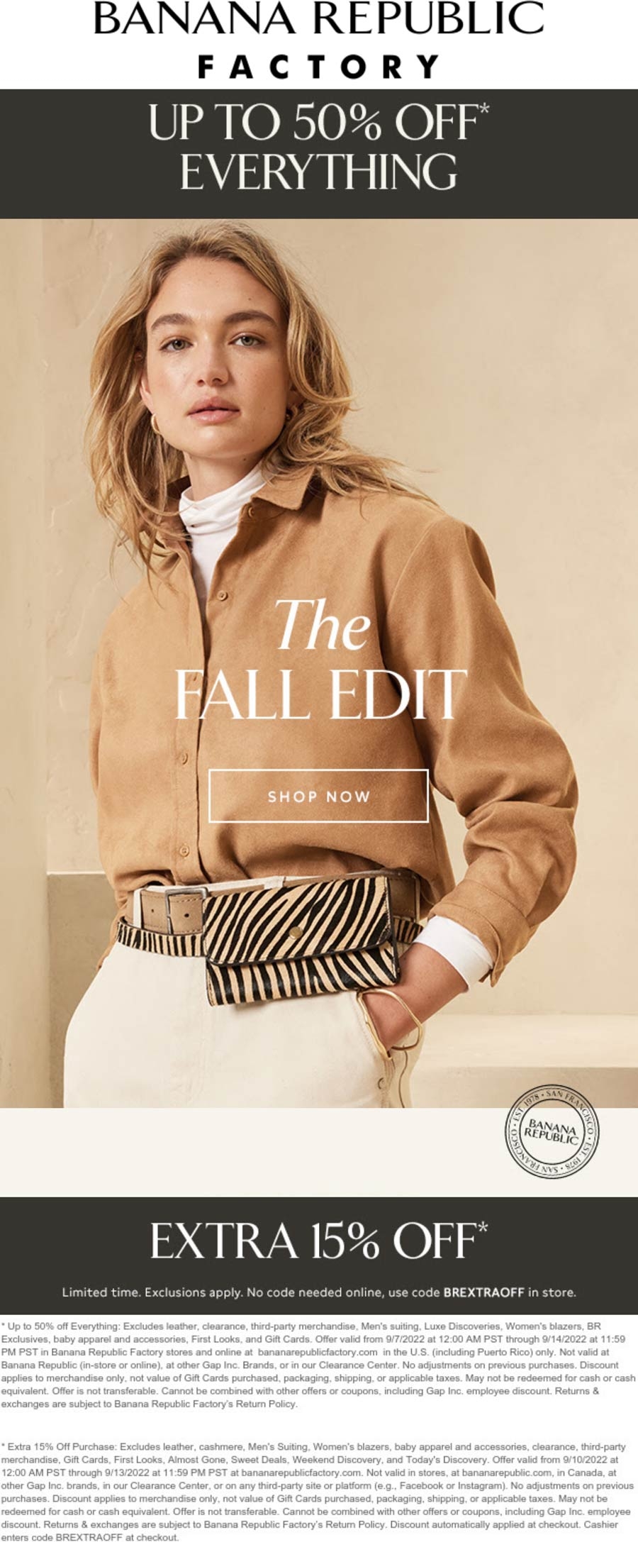 Extra 15 50 Off Everything At Banana Republic Factory 