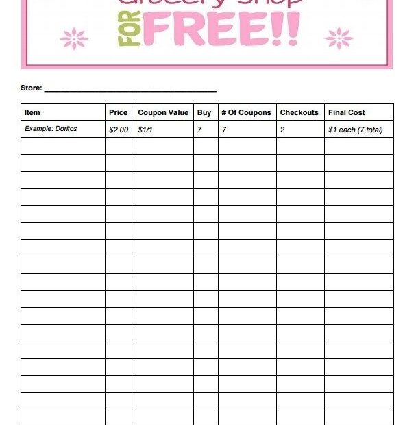 FREE Printable Coupon Grocery Shopping List
