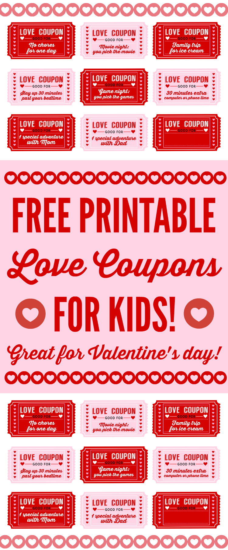 Free Printable Love Coupons For Kids On Valentine 39 s Day Catch My Party