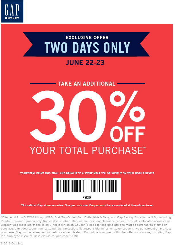 Gap Outlet Printable Coupon