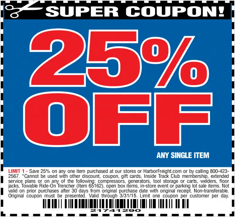 Harbor Freight Coupon 25 Percent Off Printable