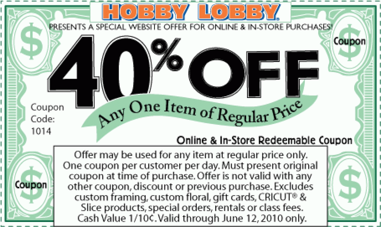 Hobby Lobby 40 Off Printable Coupon Good Through June 12 Al