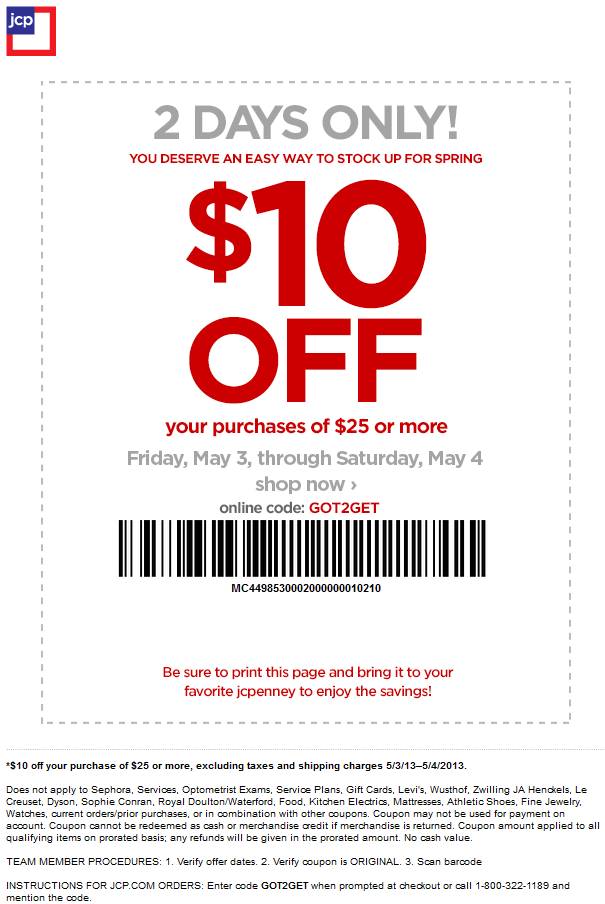 Jcpenney Coupons In Store 10 Off 25 Printable Free Printable Word 