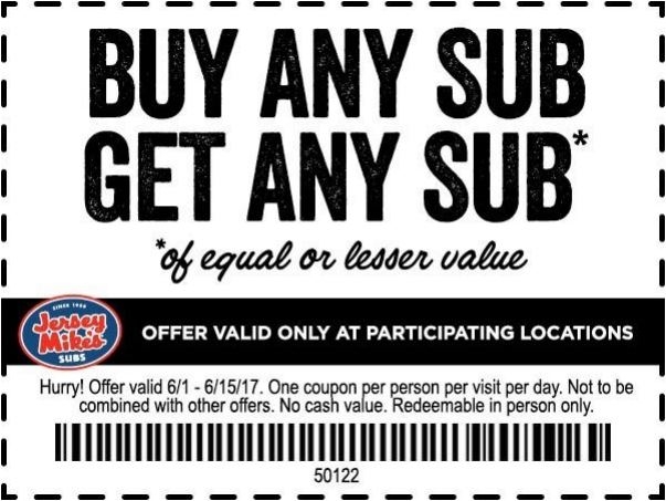 Jersey Mike 39 s Buy One Get One Free Coupon Deal Hunting Babe
