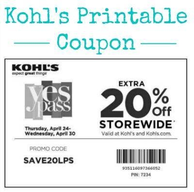 Kohl 39 s 20 Off Printable Coupon 