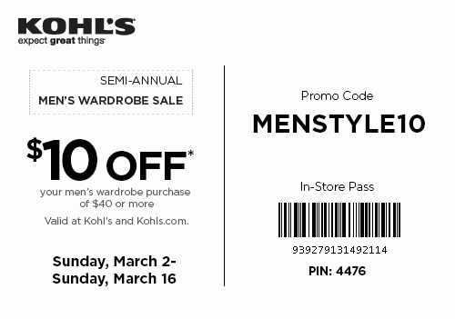 Kohl 39 s In Store Printable Coupon 10 Off 40 Men 39 s Apparel Shoes 
