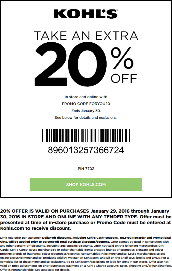 Kohls Coupon Code Printable