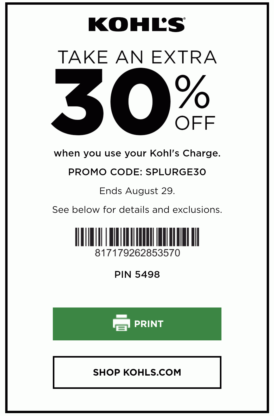 Kohls Printable Coupon