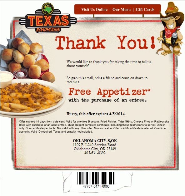 Longhorn Free Appetizer Printable Coupon 2024 Erma Odetta