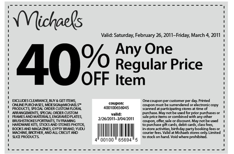 Michaels 40 Off Coupon Printable