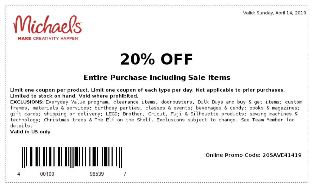 Michaels In Store Printable Coupon