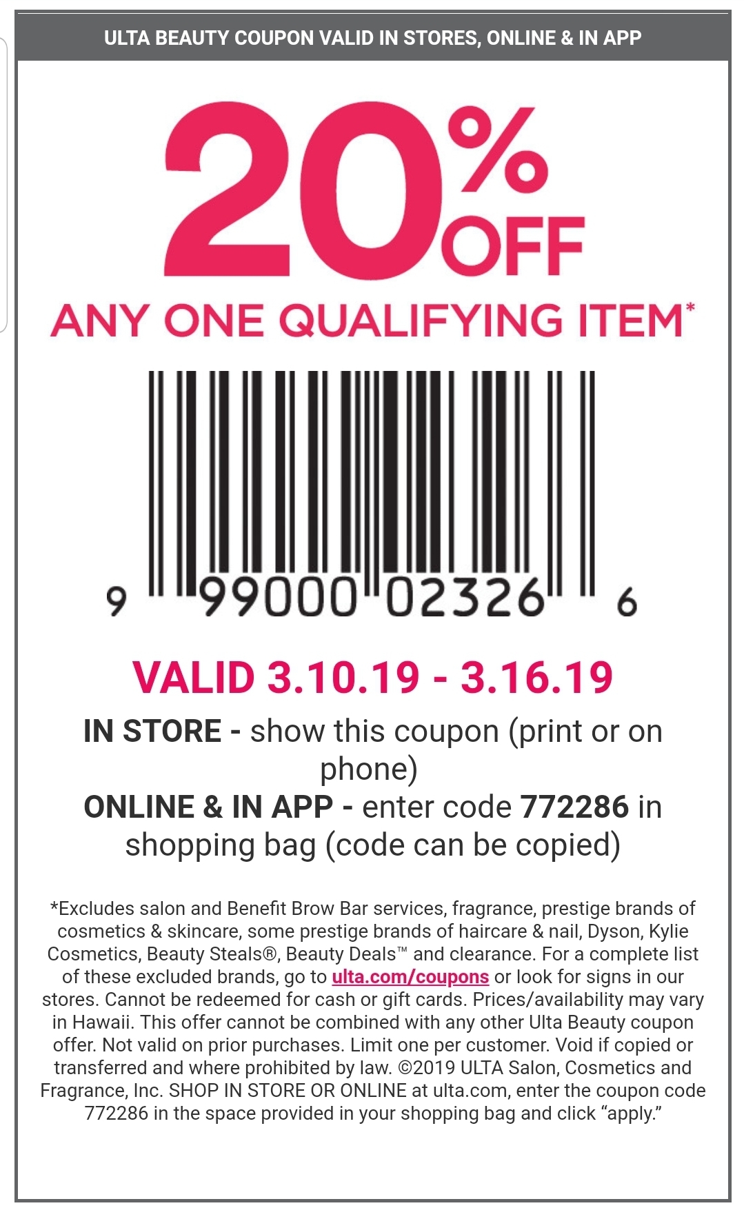 New Ulta Coupon 20 Off One Item non prestige R MUAontheCheap 
