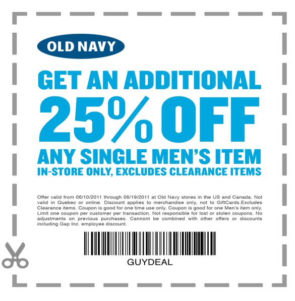 Old Navy 25 Off 1 Single Mens Item Printable Coupon In Store 