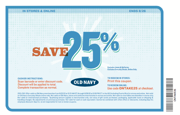Old Navy Coupon Printable To Use Through August 26