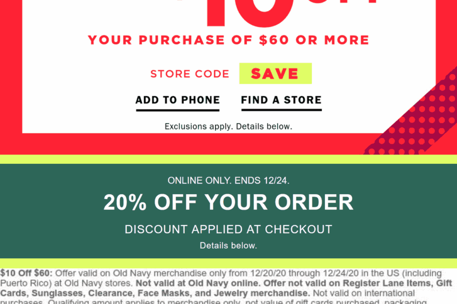 Old Navy In Store Printable Coupon