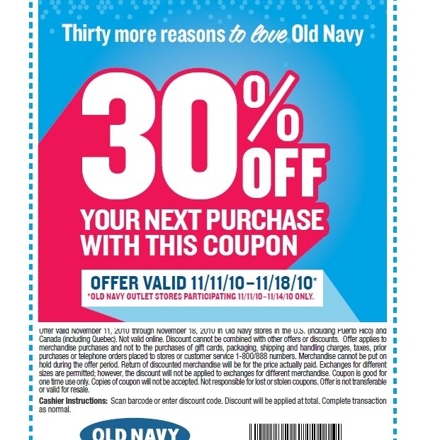 Old Navy In Store Printable Coupon
