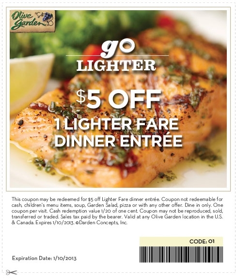 Olive Garden 5 OFF Printable Coupon Expires January 10 2013