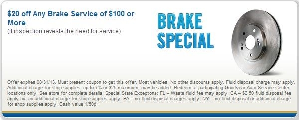Printable Brake Service Goodyear Coupon August 2013 Brake Service 