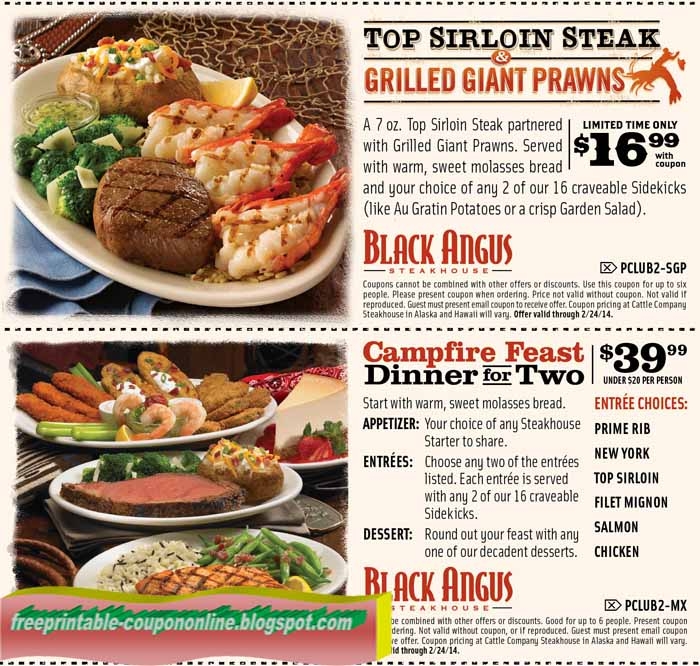 Printable Coupons 2021 Black Angus Steakhouse Coupons