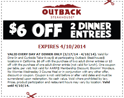 Printable Coupons Outback Steakhouse Printable Coupons