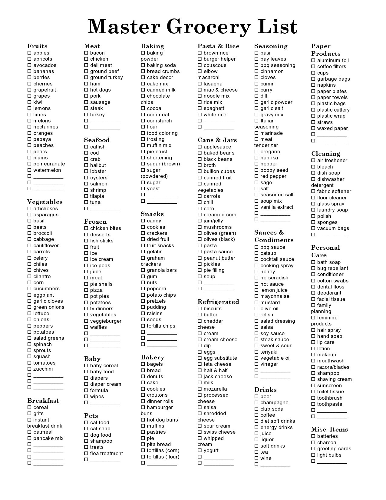 Printable Grocery List