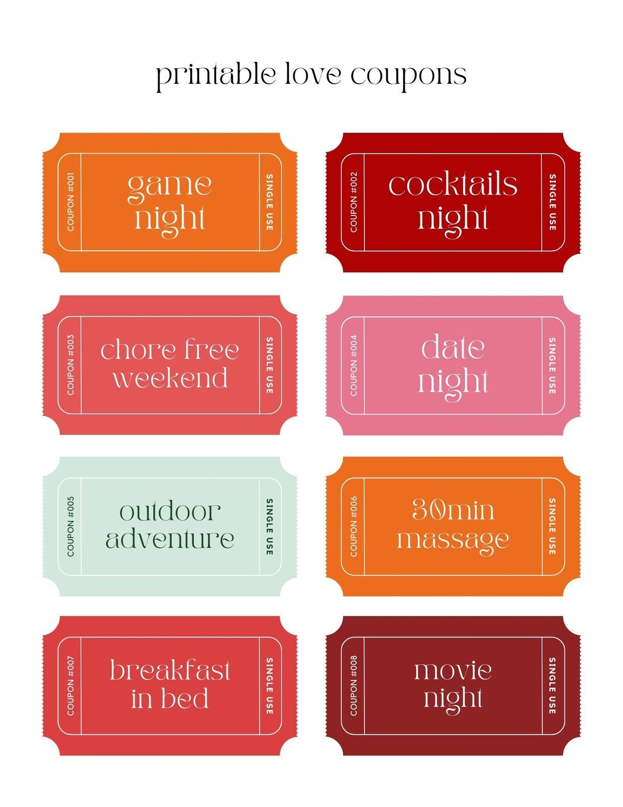 Printable Love Coupons For Valentine 39 s Day Templates By Canva