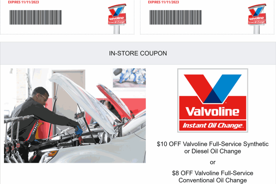 Printable Valvoline Oil Change Coupon