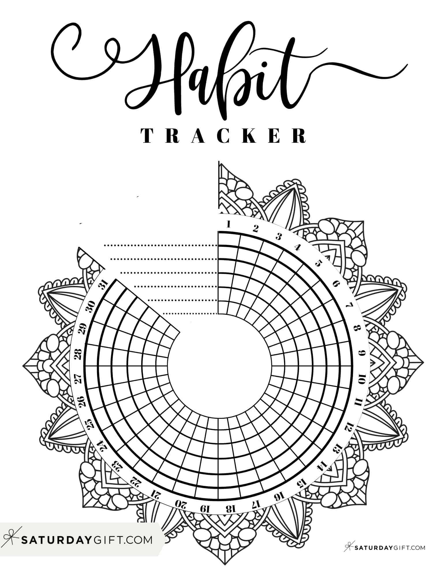 Undated Mandala Habit Tracker Monthly Printable PDF Routine Printable 