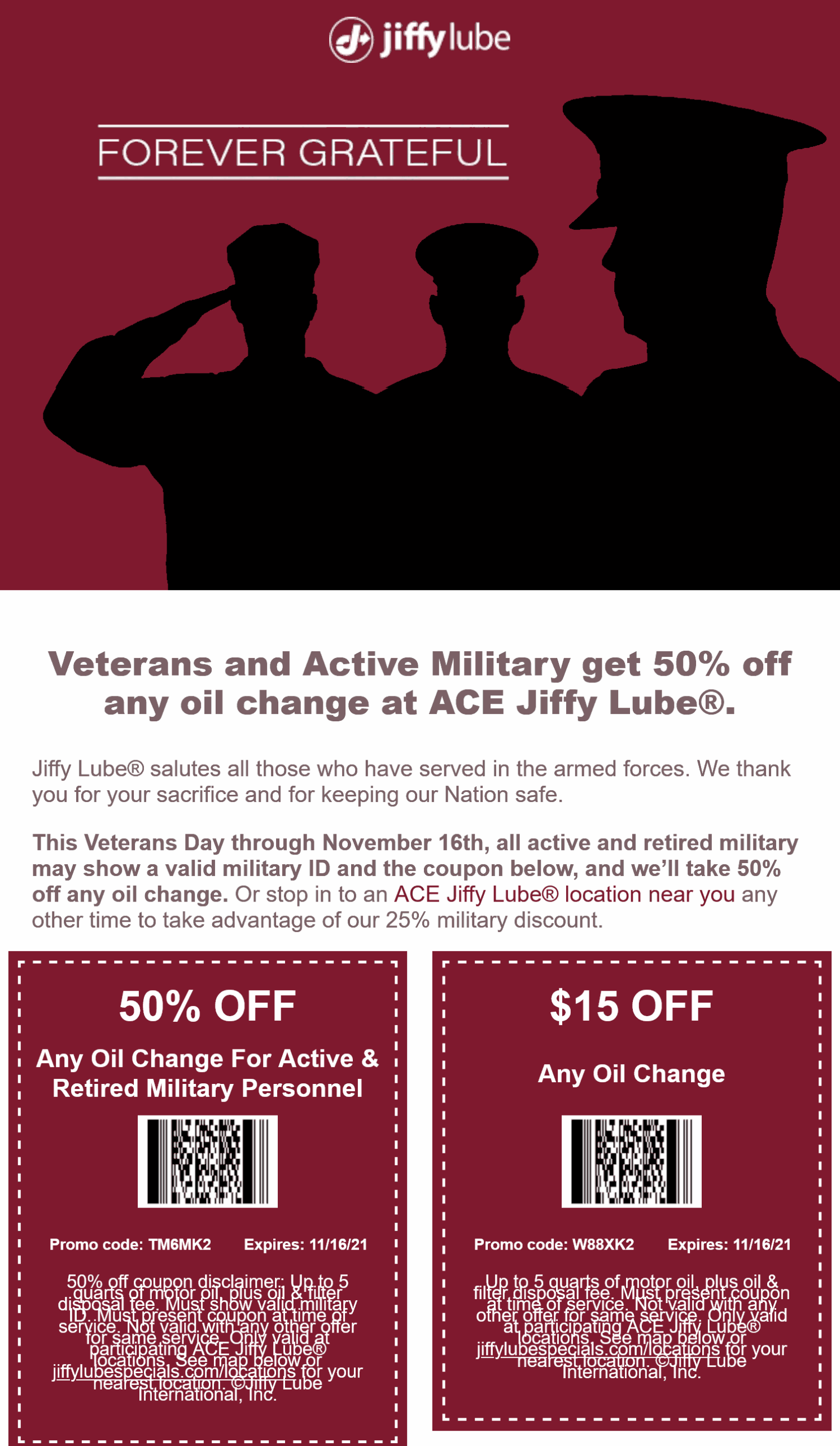 Veterans Active Score 50 Off An Oil Change At Jiffy Lube jiffylube 