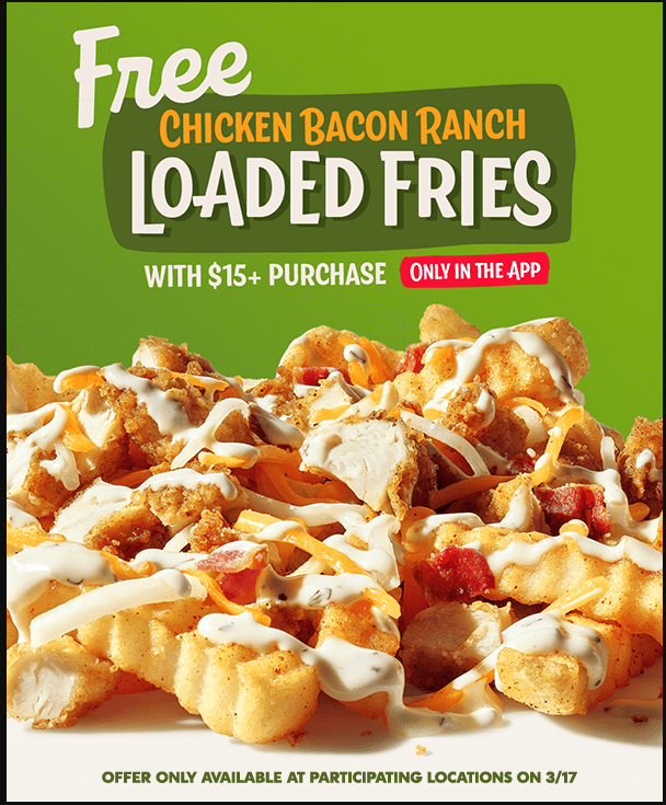 Zaxbys Coupon Code Get Free Chicken Bacon Ranch loaded Fries Wit